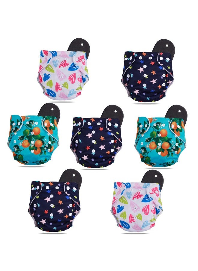Novo Baby Leakage Proof Reusable Cloth Diaper With 5 Layer High Absorbent Pad | Reusable Nappies| Freesize For Kids 0-3 Yrs | Washable Diapers (Pack Of 7)  - Image 1