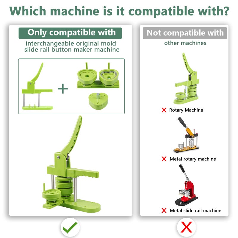 Happizza Heart-Shaped Button Mold, 57mm/2.24 inch, Green Resin, Slide Rail Button Maker Machine Compatible - Image 3