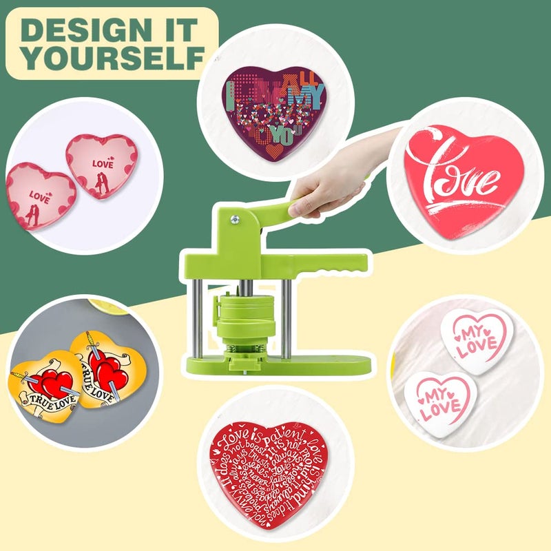 Happizza Heart-Shaped Button Mold, 57mm/2.24 inch, Green Resin, Slide Rail Button Maker Machine Compatible - Image 5