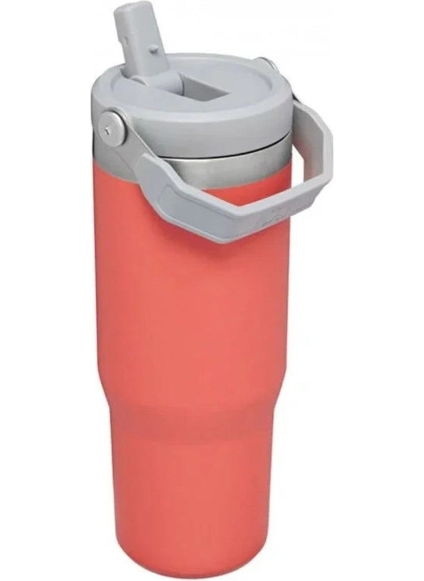 Stanley - Orange The Iceflow Flip Straw Thermos Cup with Straw 0.89 Lt Drink 12 Hours Chrome Single - Image 1