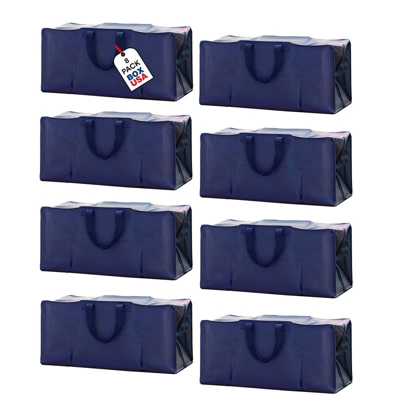 BOX USA 8-Pack Moving Bags with Strong Handles & Zippers - Heavy Duty Extra Large Packing Bags for Storage, Moving Boxes, Dorm & College Supplies, Blue - Image 1