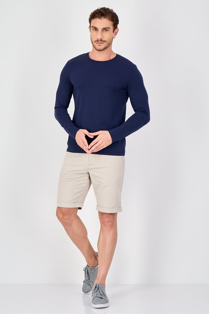 Celio Men Crew Neck Long Sleeve Plain T-Shirt, Navy Blue - Image 4