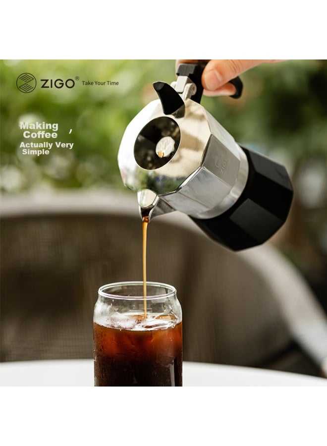 Zigo Dual-valve Moka Pot Coffee Maker For Home Use, Italian-style Coffee Pot With 2 Cups , Dual-valve 2-cup Silver - Image 5