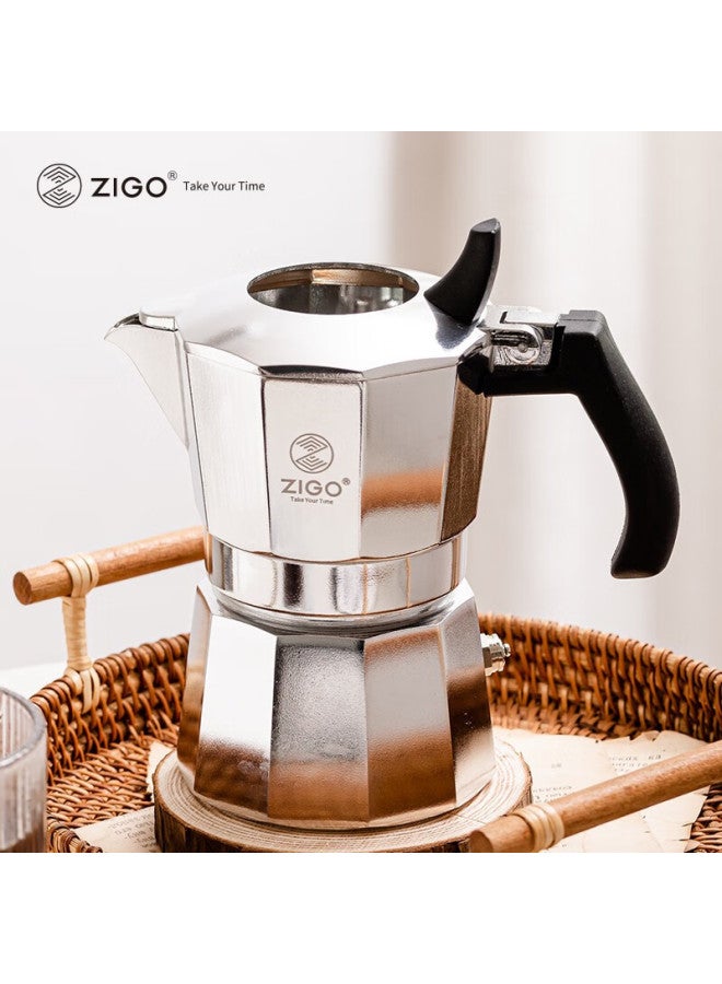Zigo Dual-valve Moka Pot Coffee Maker For Home Use, Italian-style Coffee Pot With 2 Cups , Dual-valve 2-cup Silver - Image 2
