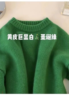 Idle Style Womens Pullover Sweater Soft Cashmere Knitted Top Solid Color Autumn/Winter Warm Comfortable Crew Neck Design Green