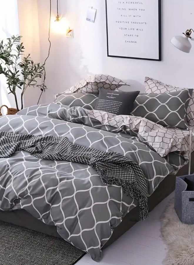LUNA Home King size 6 Piece Geometric Pattern Duvet Cover Set Gray & Cream Bedding Set Reversible style. - Image 1