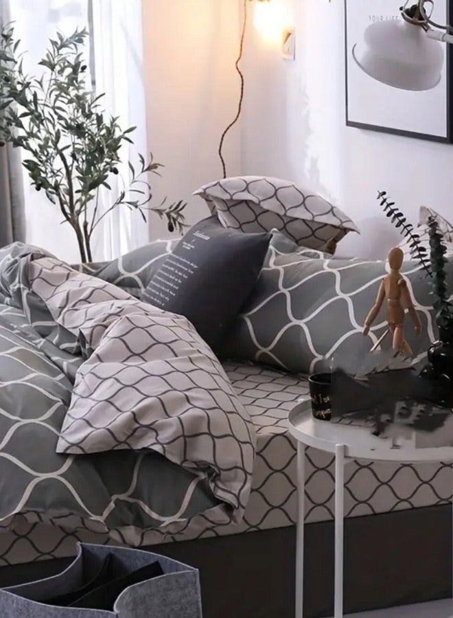 LUNA Home King size 6 Piece Geometric Pattern Duvet Cover Set Gray & Cream Bedding Set Reversible style. - Image 3