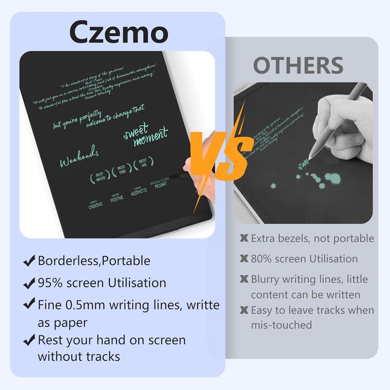 لوحة الكتابة الإلكترونية من Czemo مقاس 9.5 بوصة، لوحة كتابة LCD صغيرة محمولة للكبار، لوحة الكتابة الرقمية السحرية للمكتب، المفكرة، التخطيط، الرسم، بلون صلب. - Image 3
