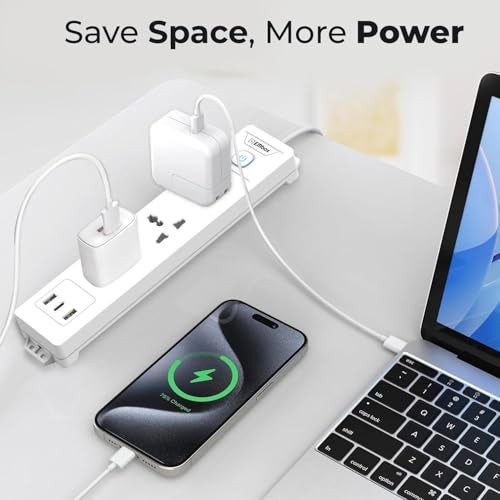 EMBOX Extension Board with USB (2.4 A) Type C | Master Switch Spike Guard, 6 amp Universal Sockets, LED Indicator 1500W (3 Socket + 3 USB - 2mtr) - Image 5