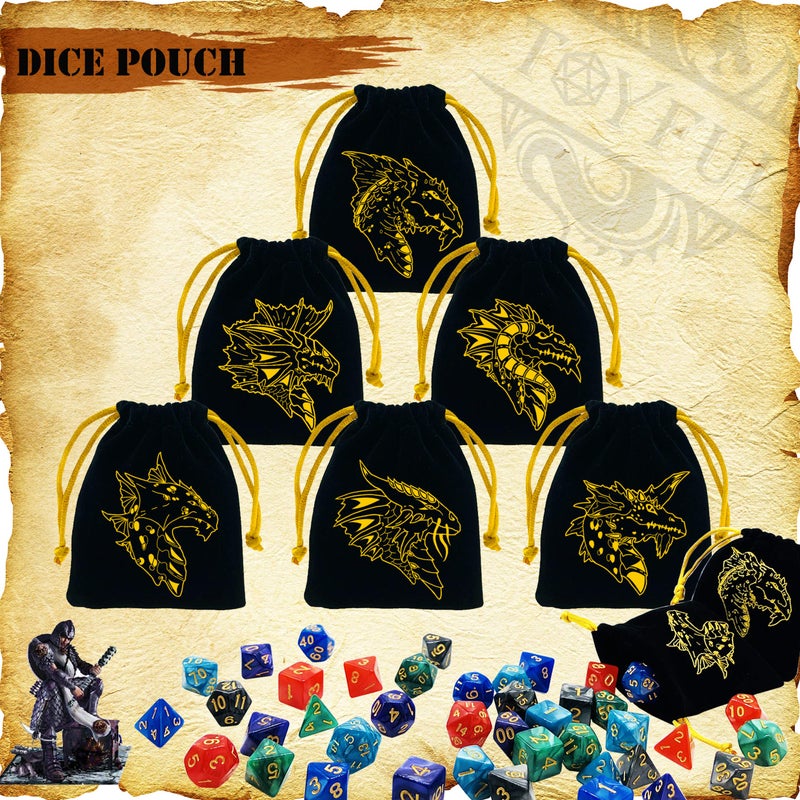 TOYFUL 6 Sets DND Dice Polyhedral Dice Dungeons and Dragons Rolling Dice for RPG MTG Table Games Dice Bulk with Free Six Drawstring Bags and PU Leather D&D Dice Tray - Image 4