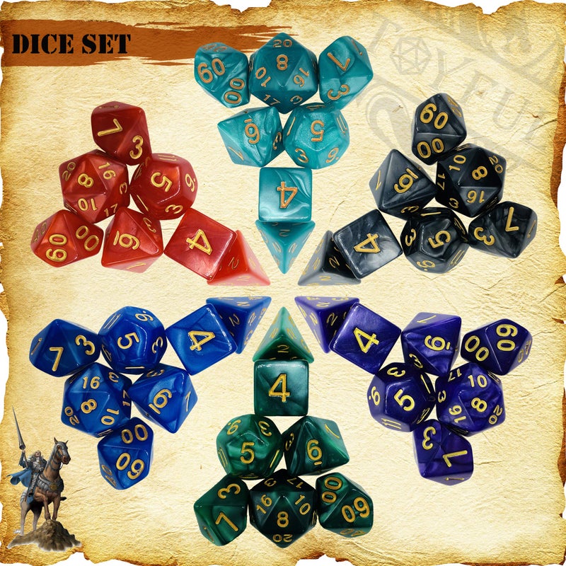 TOYFUL 6 Sets DND Dice Polyhedral Dice Dungeons and Dragons Rolling Dice for RPG MTG Table Games Dice Bulk with Free Six Drawstring Bags and PU Leather D&D Dice Tray - Image 2