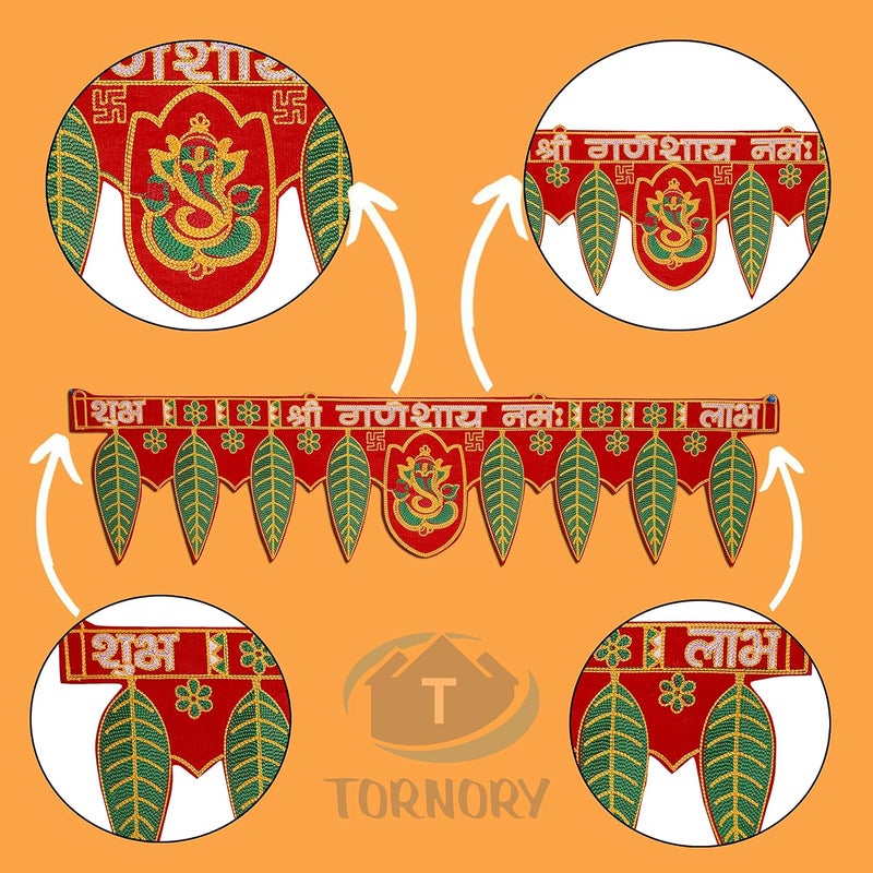 TORNORY Traditional Toran Bandarwal for Entrance DecorWall Hanging for Home DecorMulticolour37 InchSet of 3 Pieces Ganesh PanRidhdhi Sidhdhi Sakh - Image 3