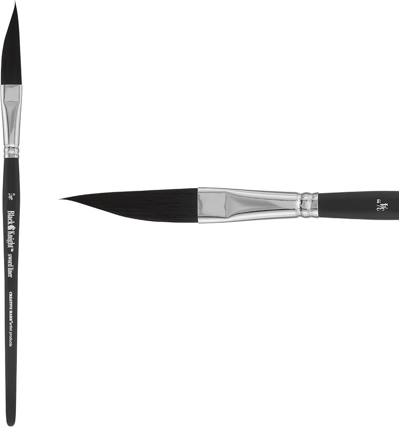 Creative Mark Black Knight Artist Liner Brush, Synthetic Short Handle Watercolor Paint Brush, 3/4in Sword Liner - Image 1