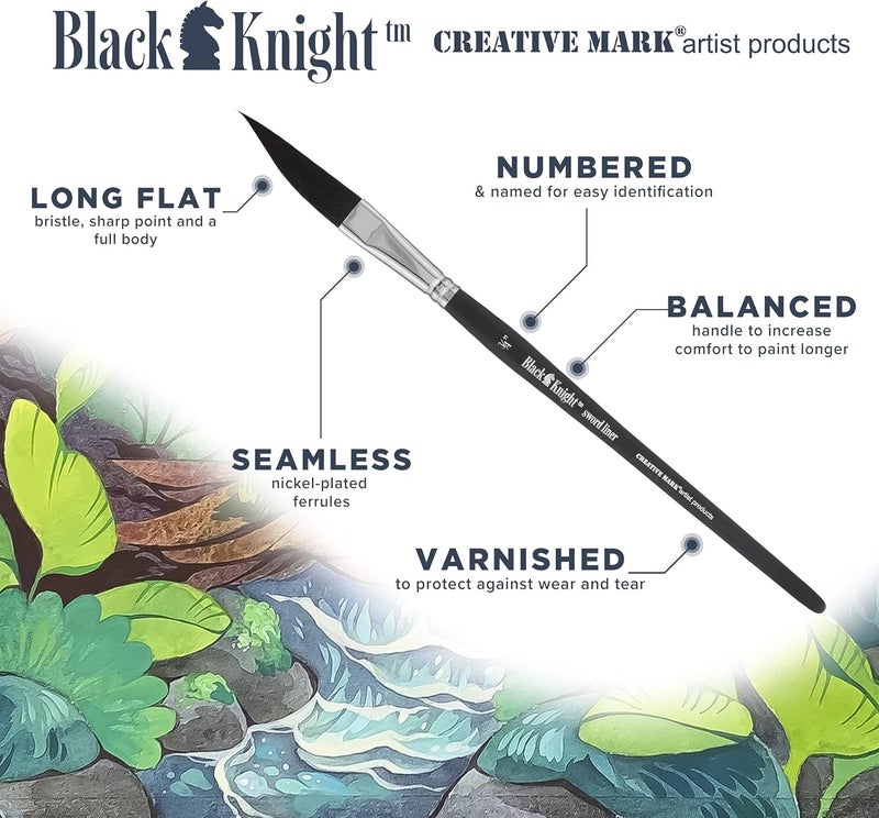 Creative Mark Black Knight Artist Liner Brush, Synthetic Short Handle Watercolor Paint Brush, 3/4in Sword Liner - Image 2