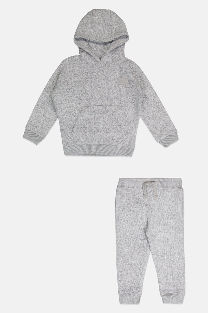 Fudo Toddlers Boy 2 Pieces Brand Logo Long Sleeve Hoodie With Jogger Pants Set, Light Heather Grey - Image 3