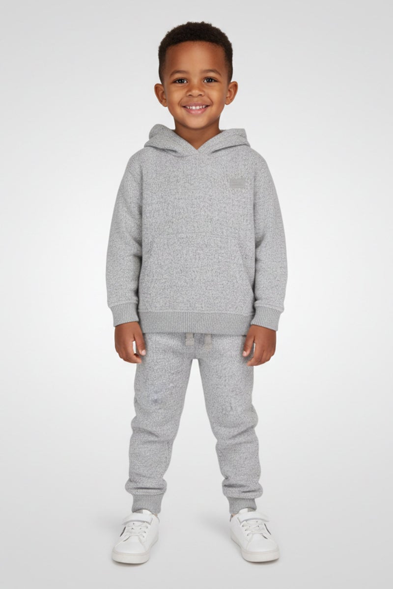 Fudo Toddlers Boy 2 Pieces Brand Logo Long Sleeve Hoodie With Jogger Pants Set, Light Heather Grey - Image 1