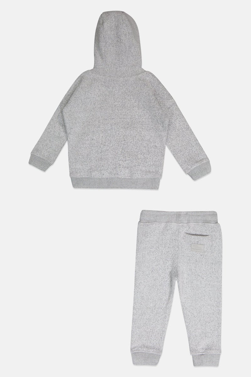 Fudo Toddlers Boy 2 Pieces Brand Logo Long Sleeve Hoodie With Jogger Pants Set, Light Heather Grey - Image 2