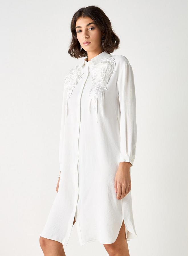 2Xtremz Embellished Shirt Dress with Collar and Long Sleeves - Image 2