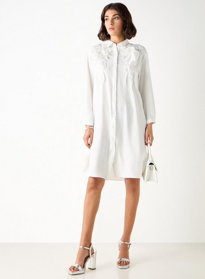 2Xtremz Embellished Shirt Dress with Collar and Long Sleeves - Image 1