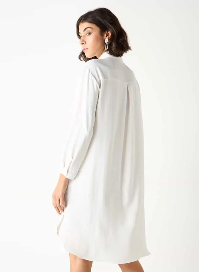 2Xtremz 2Xtremz Embellished Shirt Dress with Collar and Long Sleeves