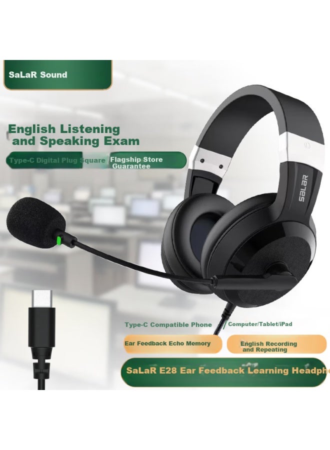 salar سماعات Soundpeats E28 Type-C اختبار اللغة الإنجليزية التحدث الشفوي خاص كتاب الذاكرة للقراءة مناسب لأجهزة الكمبيوتر بورت C آيباد تابلت أبل هواوي شاومي أسود - Image 1