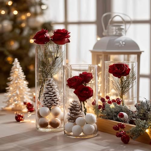 SUPMIND 12pcs Clear Cylinder Vases for Centerpieces, Glass Flower Vases for Wedding Decorations and Home Decor, 6 Inch Glass Hurricane Candle Holder for Table Shelf - Image 4