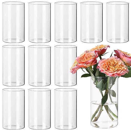 SUPMIND 12pcs Clear Cylinder Vases for Centerpieces, Glass Flower Vases for Wedding Decorations and Home Decor, 6 Inch Glass Hurricane Candle Holder for Table Shelf - Image 1