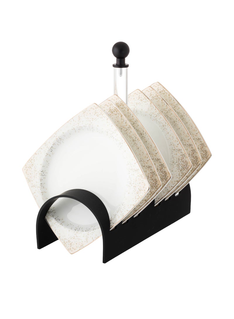 دانيا طقم أطباق حلا وفواكه مربعة من البورسلان مع حامل أكريليك - Image 1