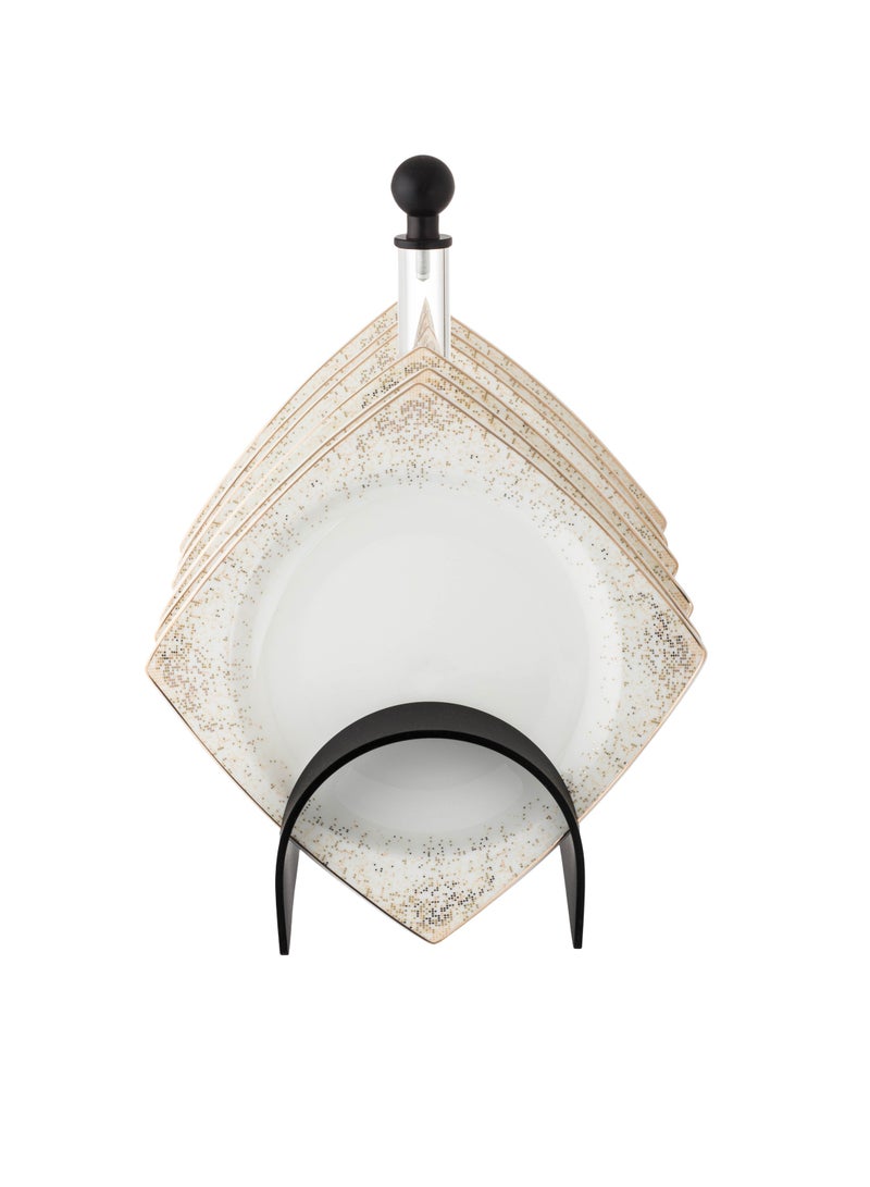 دانيا طقم أطباق حلا وفواكه مربعة من البورسلان مع حامل أكريليك - Image 3