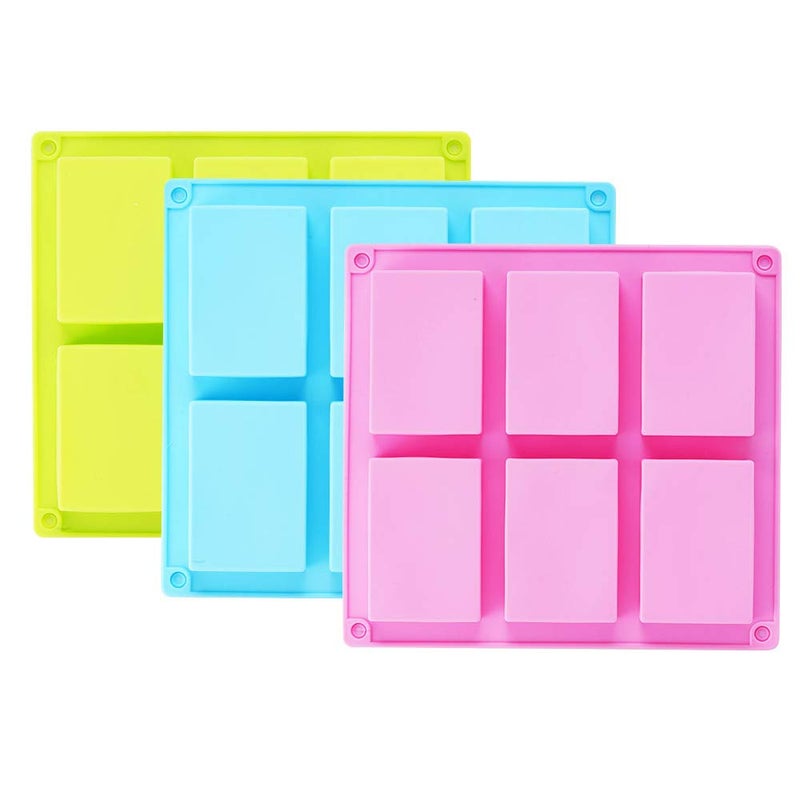 TDHDIKE TDHDIKE 3 Pack Silicone Soap MoldsBlue  Pink  Green 6 Cavities Silicone Baking Mold DIY Handmade Soap Making Muffin Loaf Brownie Cornbread and More 