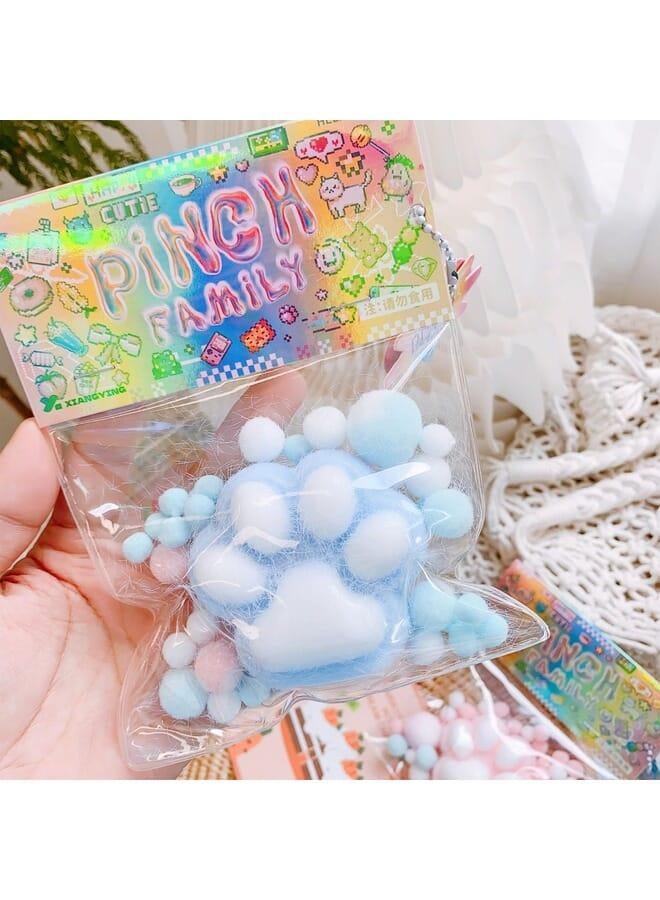 JGMZTZT Taba Squishy Cat Paw Squeeze Toys, Kawaii Squishies PVC Sensory Toys, Stress Relieving Fur Ball OPP Packaging Gifts, Fidget Toys Sanrio Squishy Novelty Things Suitable for Kids Teenage (Blue)