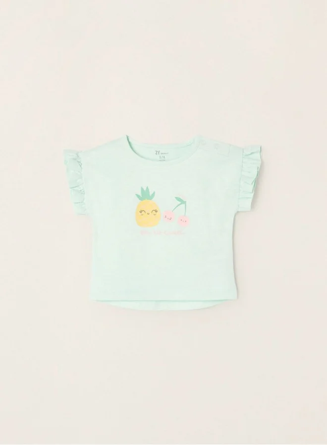 Zippy Cotton T-shirt for Newborn Baby Girls 'Pineapple & Cherries', Aqua Green