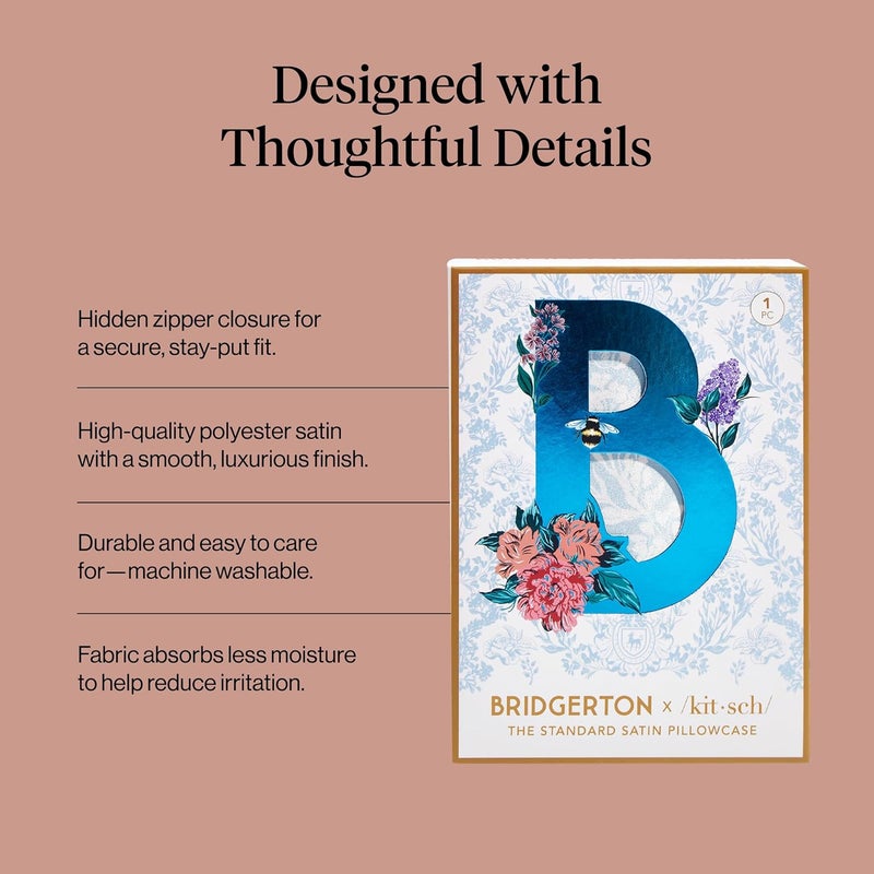 Kitsch Bridgerton x Satin Pillowcase with Zipper Closure - Toile de Blue - Image 3