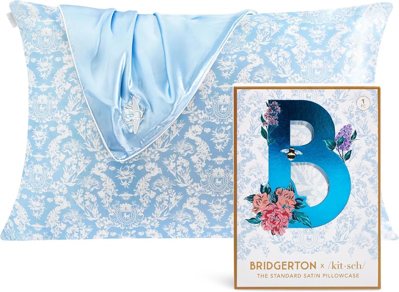 Kitsch Bridgerton x Satin Pillowcase with Zipper Closure - Toile de Blue - Image 1