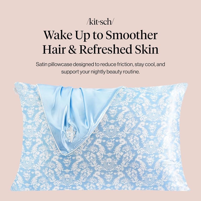 Kitsch Bridgerton x Satin Pillowcase with Zipper Closure - Toile de Blue - Image 2