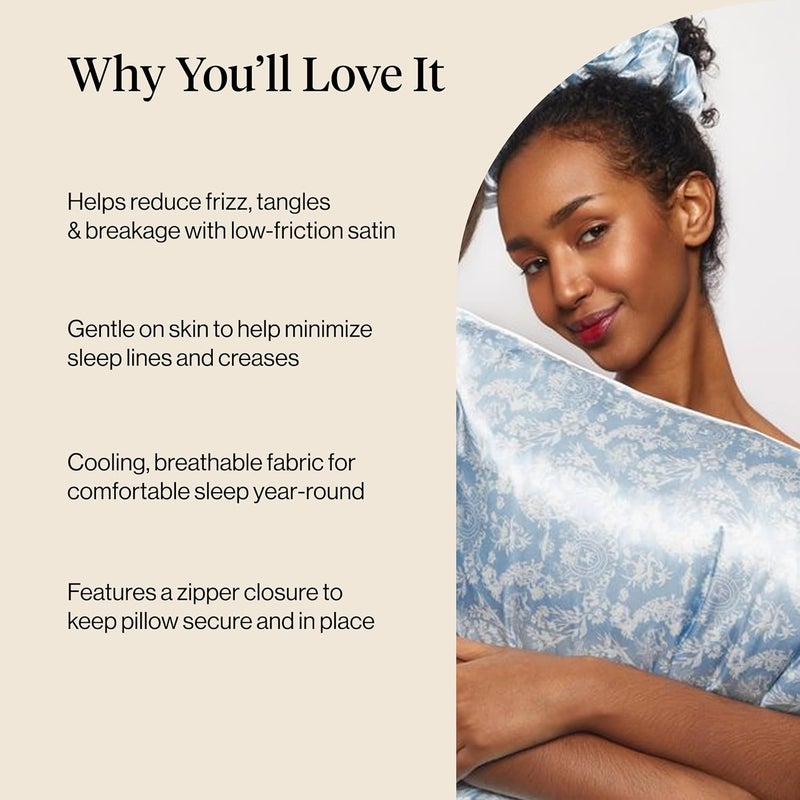 Kitsch Bridgerton x Satin Pillowcase with Zipper Closure - Toile de Blue - Image 5