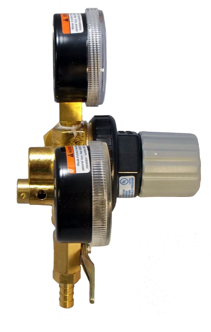 TAPRITE E-T742 CO2 Primary Beer Dual High Pressure Gauge New - CGA 320 Inlet 5/16" Barb Shutoff (Brass Body) - Image 3