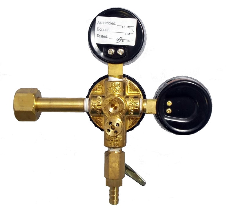 TAPRITE E-T742 CO2 Primary Beer Dual High Pressure Gauge New - CGA 320 Inlet 5/16" Barb Shutoff (Brass Body) - Image 2