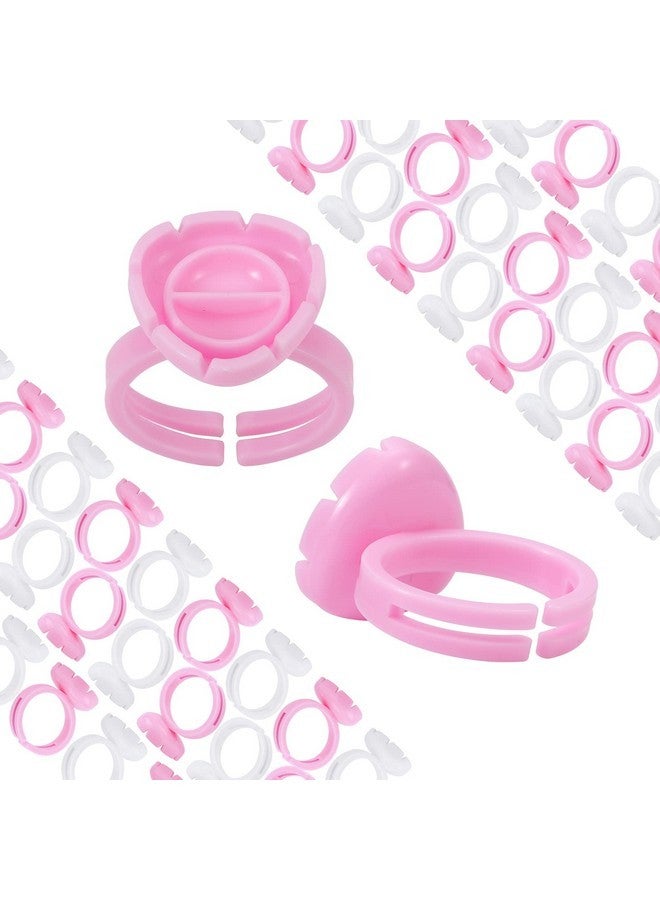 بريتي ميموري 100 قطعة من حلقات الغراء لتمديد الرموش، يمكن تثبيتها على الملقط، حامل غراء سهل التهوية للرموش الكثيفة، حلقات غراء الرموش التي تستخدم لمرة واحدة، لوازم تمديد الرموش (وردي) - Image 1