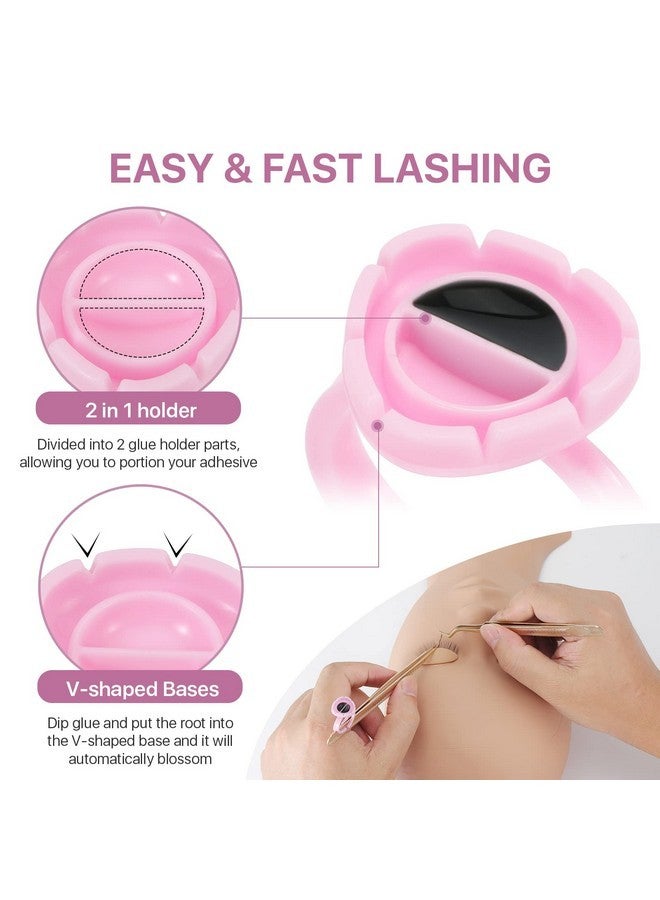 بريتي ميموري 100 قطعة من حلقات الغراء لتمديد الرموش، يمكن تثبيتها على الملقط، حامل غراء سهل التهوية للرموش الكثيفة، حلقات غراء الرموش التي تستخدم لمرة واحدة، لوازم تمديد الرموش (وردي) - Image 3