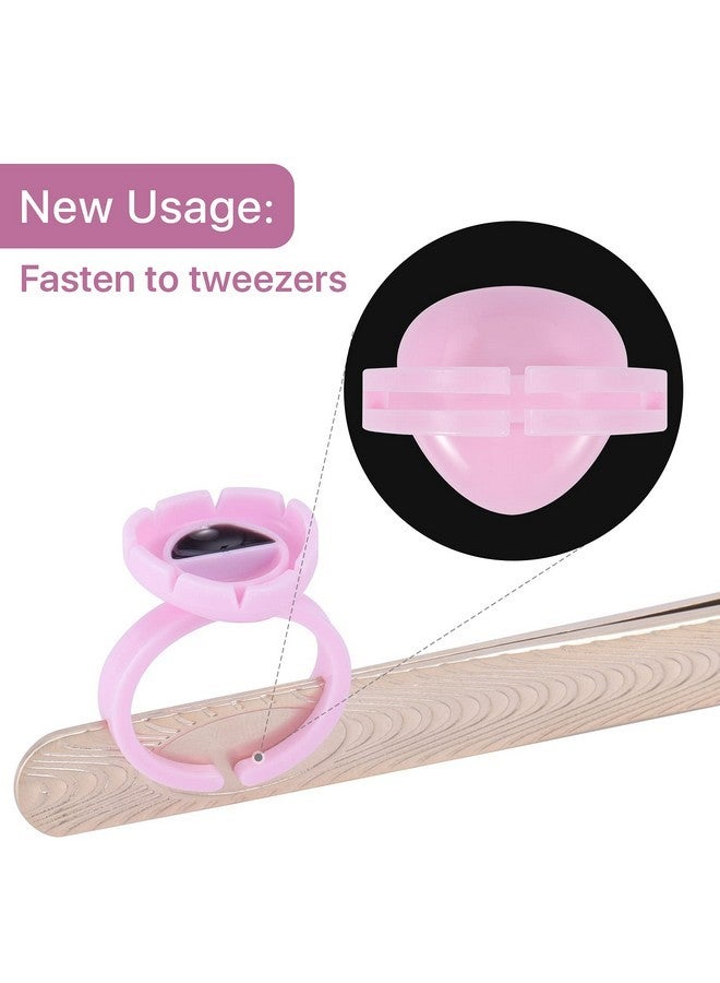 بريتي ميموري 100 قطعة من حلقات الغراء لتمديد الرموش، يمكن تثبيتها على الملقط، حامل غراء سهل التهوية للرموش الكثيفة، حلقات غراء الرموش التي تستخدم لمرة واحدة، لوازم تمديد الرموش (وردي) - Image 2