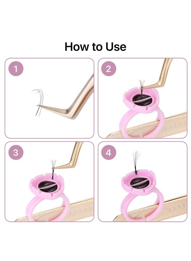 بريتي ميموري 100 قطعة من حلقات الغراء لتمديد الرموش، يمكن تثبيتها على الملقط، حامل غراء سهل التهوية للرموش الكثيفة، حلقات غراء الرموش التي تستخدم لمرة واحدة، لوازم تمديد الرموش (وردي) - Image 4