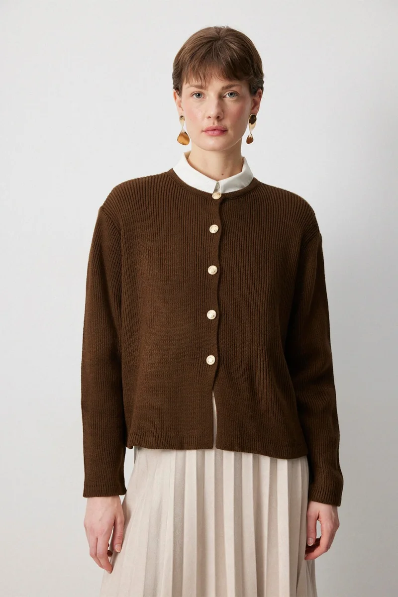 توتشي Gold Buttoned Short Cardigan