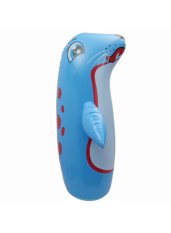 Children's Boxing Sandbag Inflatable Tumbler Toy Indoor Vertical Kids Fighting Exercise Male Haifen-Color:Upgraded Blue Seal About 90cm [foot Pump + Repair Patch] - Image 1
