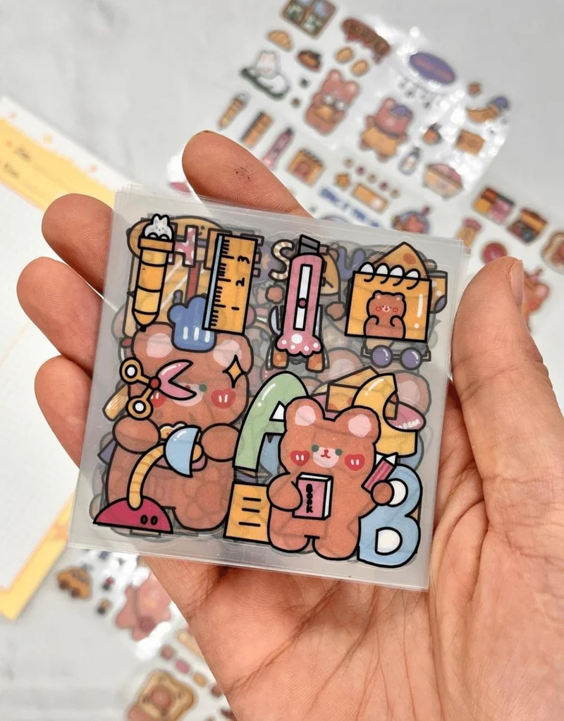 كاغيت جيمي دوكان Paper Ship Shop Teddy Bear At School Transparent 15 Sheets Pet Sticker Set/waterproof/bullet Journal