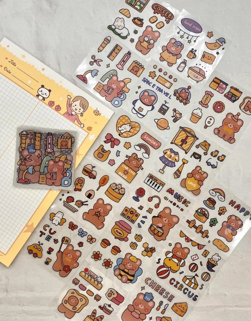 كاغيت جيمي دوكان Paper Ship Shop Teddy Bear At School Transparent 15 Sheets Pet Sticker Set/waterproof/bullet Journal