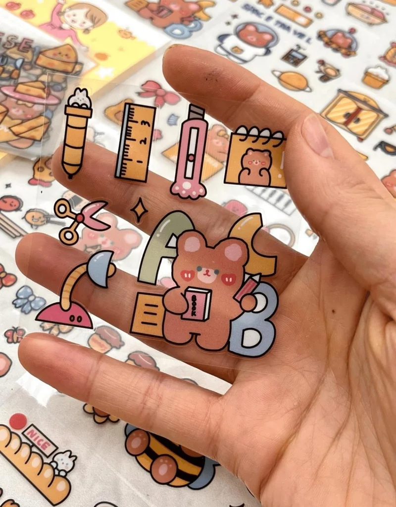 كاغيت جيمي دوكان Paper Ship Shop Teddy Bear At School Transparent 15 Sheets Pet Sticker Set/waterproof/bullet Journal