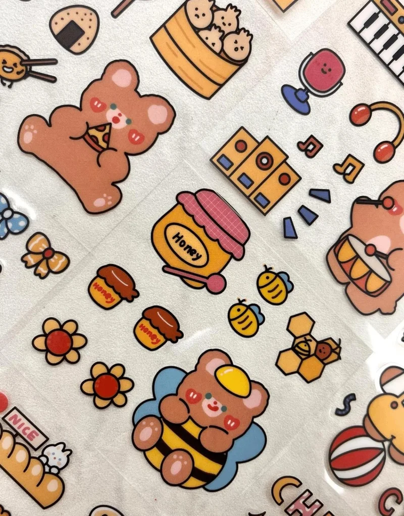 كاغيت جيمي دوكان Paper Ship Shop Teddy Bear At School Transparent 15 Sheets Pet Sticker Set/waterproof/bullet Journal