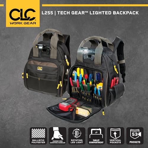 Custom Leathercraft CLC Custom Leathercraft L255 Tech Gear 53 Pocket Lighted Backpack, Black - Image 3