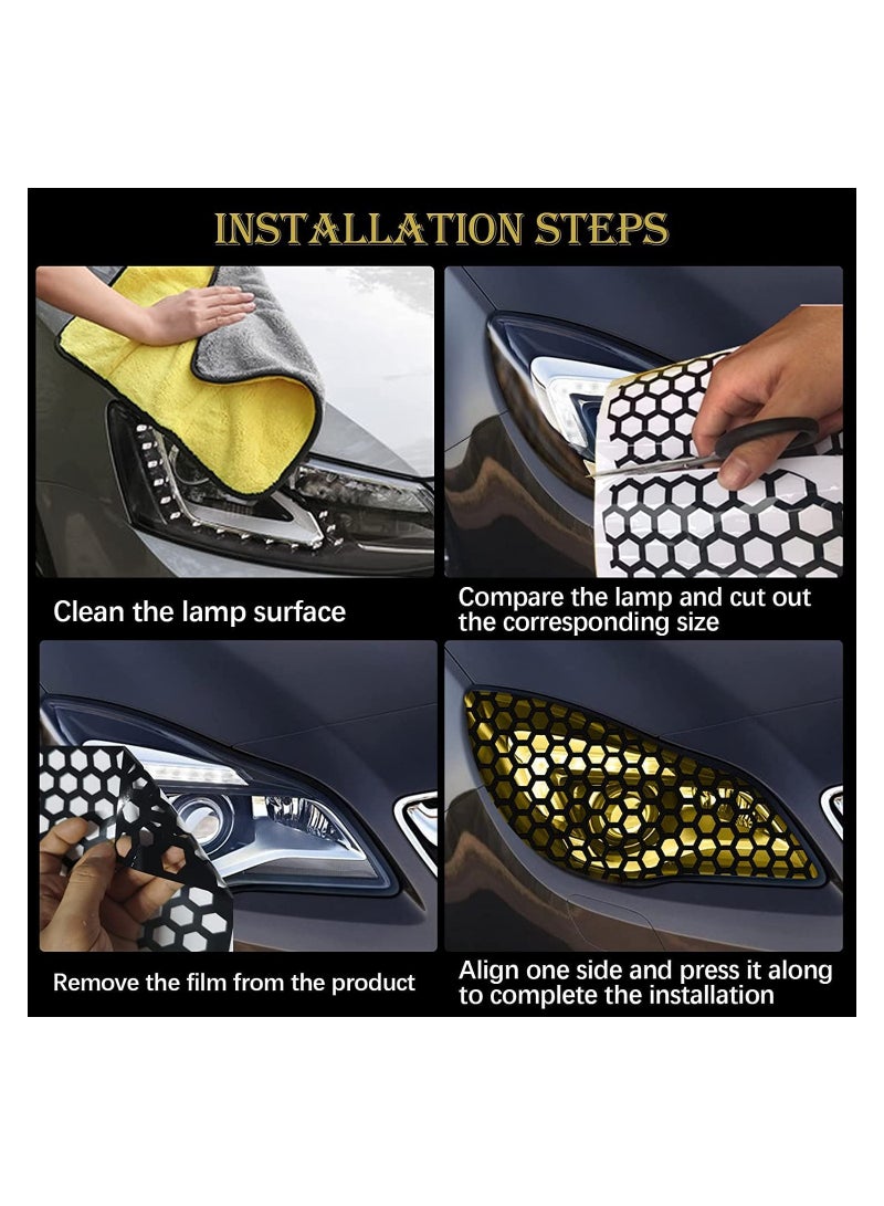Universal Car Rear Tail Light Cover Stickers, 2pcs Honeycomb Design Self-Adhesive Tint Film for DIY Decoration, Fits Most Vehicles, 48x30cm (Black) - Image 1